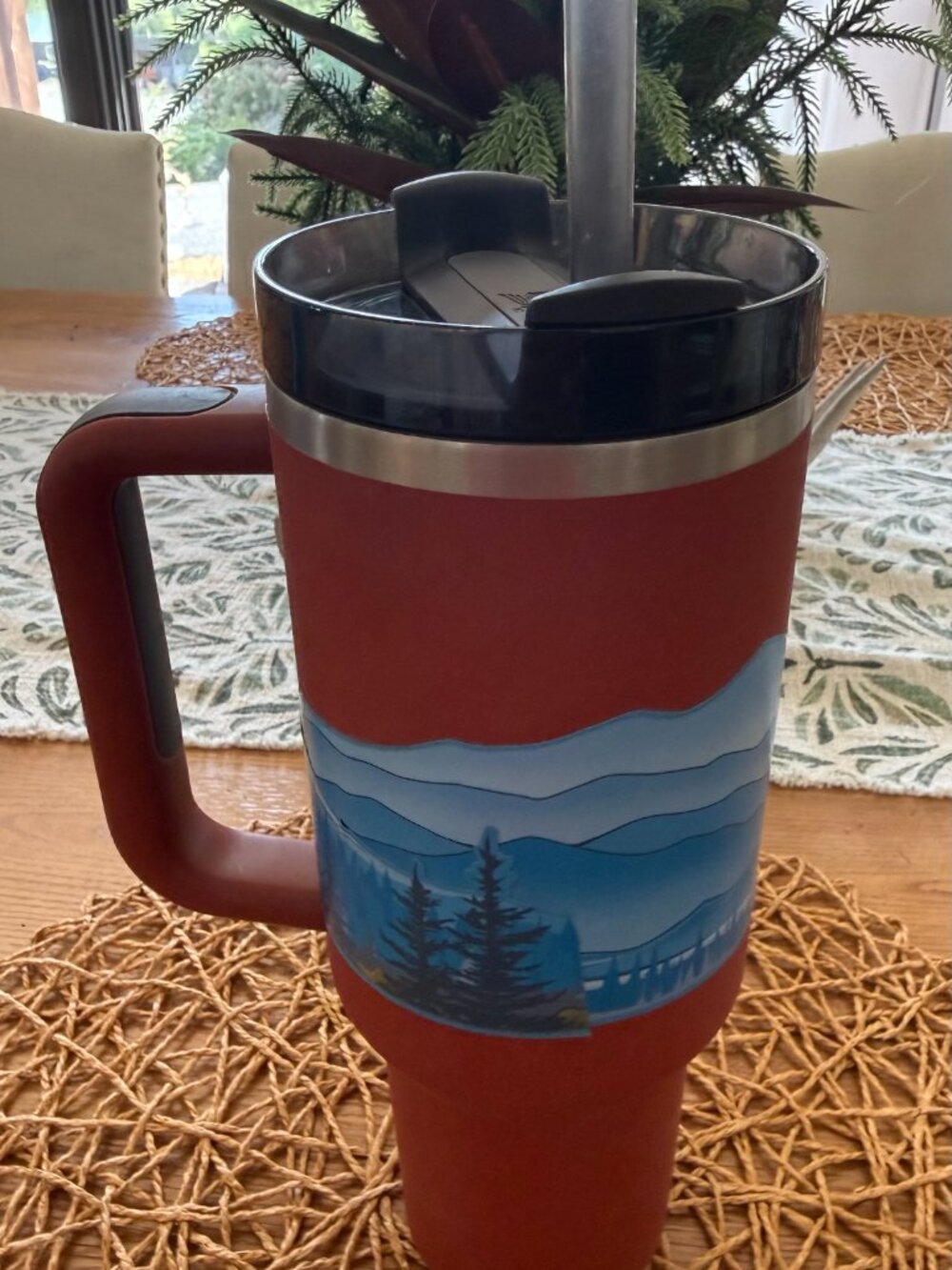 Stanley 40 oz Quencher H2.0 FlowState Tumbler Red Mtn Lake Sticker Straw Used - Picture 2 of 6